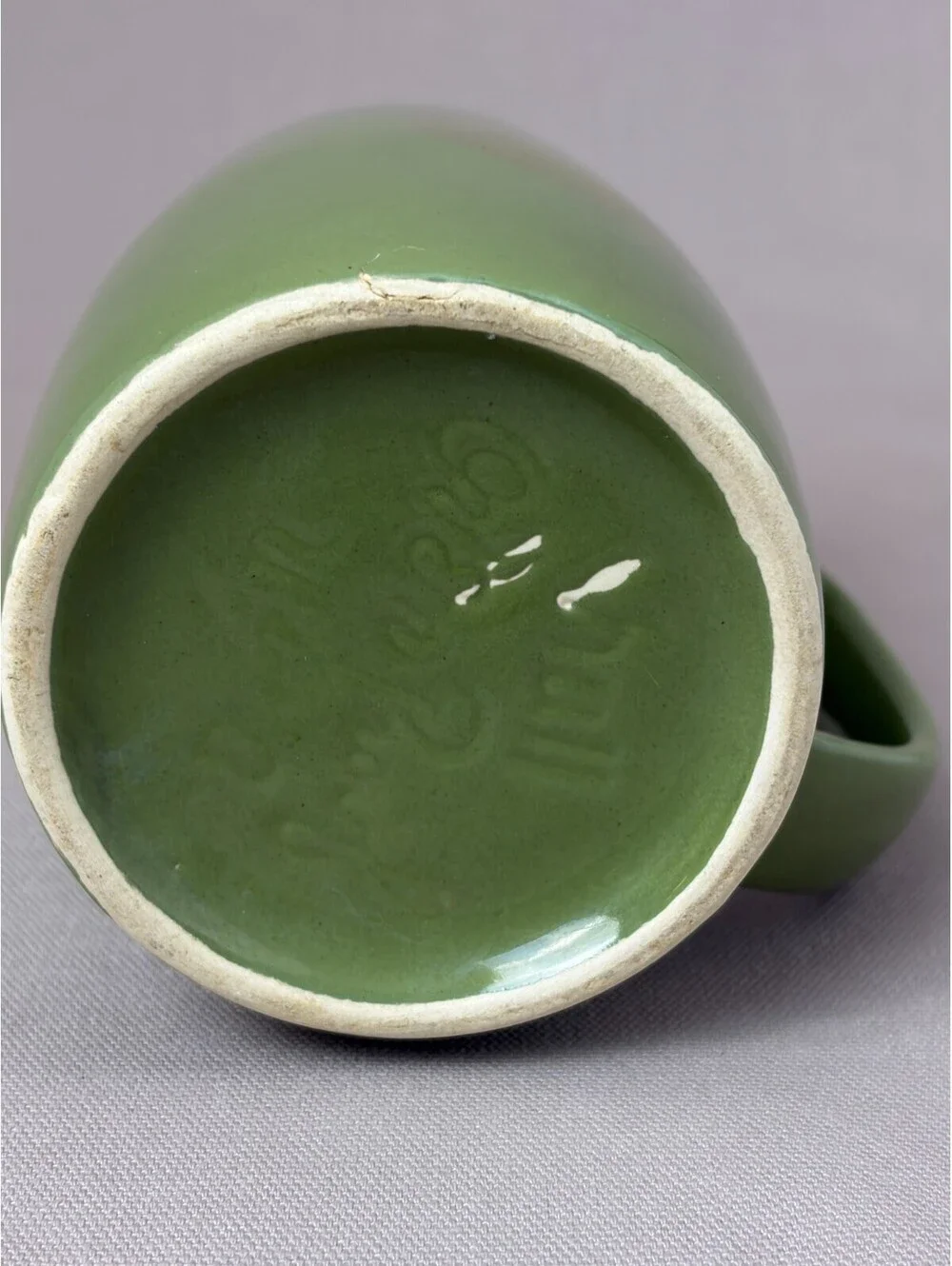 Vintage Duquesne University Seal Beer Stein Coffee Mug Green Drip Glaze Gold Cre
